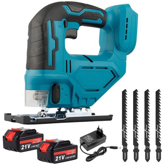 Scie sauteuse sans fil HDeye 600W 1200mAh, 4 lames pour la découpe, pour les coupes de bois, de métal et de plastique