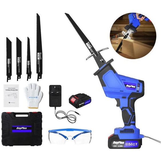 Scie sauteuse sans fil - Puissance du moteur : 6000 W - Vitesse variable - 1 batterie fournie - Profondeur de coupe : 150 mm - Éclairage LED - Adaptée au bois et au métal