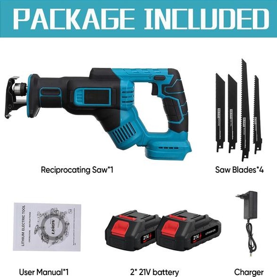 Scie sauteuse sans fil - Scie à métaux de 300 mm - 3000 tr/min - Vitesse variable - Profondeur de coupe de 30 cm - Adaptée au bois et au métal - 18 V - Coffret comprenant 1 batterie et 2 adaptateurs