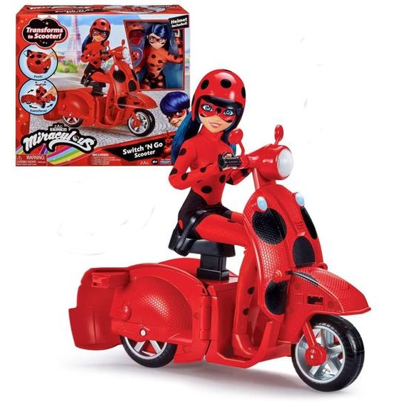 Scooter Miraculous Switchn Go + Poupée Articulée Ladybug Rouge
