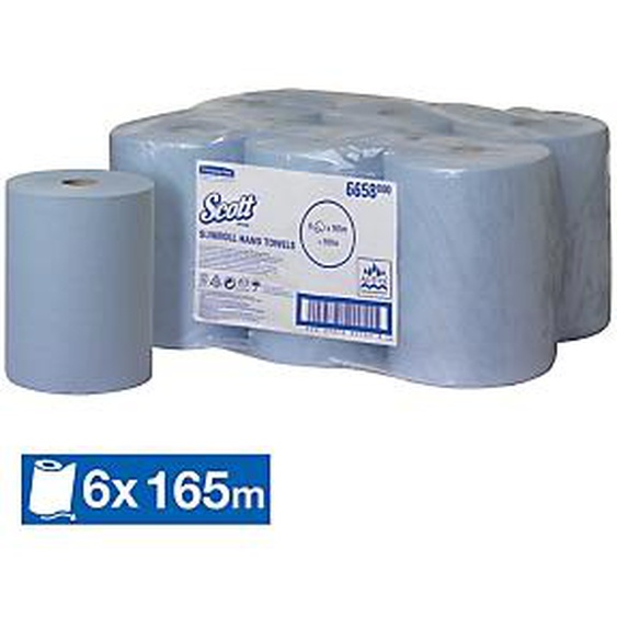 SCOTT Rouleaux essuie-mains Scott ouate mixte bleue 1 épaisseur, lot de 6