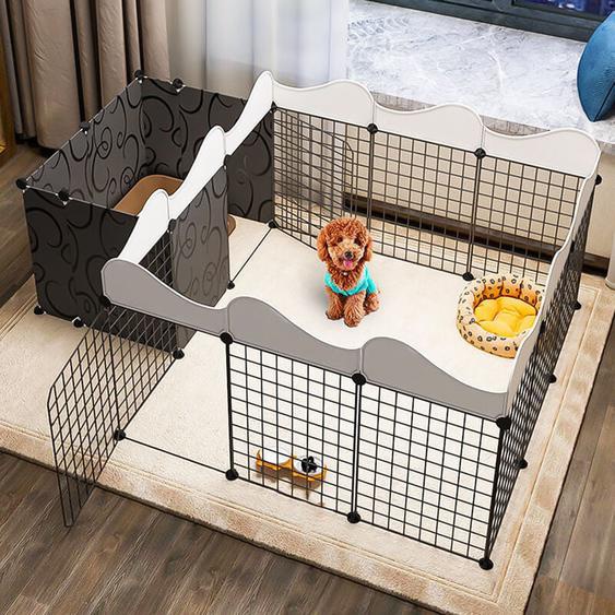 Sdlogal - Enclos pliable pour animaux parc chien et chat 2 Compartiments, 165 x111x47cm, Facile à assembler - Noir