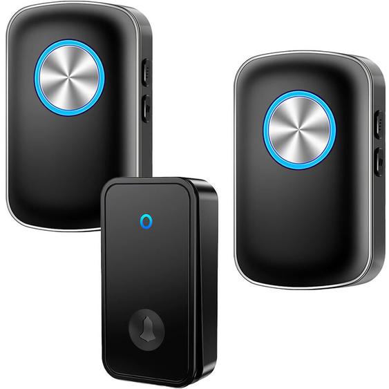 Sdlogal - Sonnette Sans Fil 150 Mètres Sonnette de Porte Étanche Carillon Electronique, Kit de Carillon avec 2 Récepteurs Enfichables, 60 Mélodies au