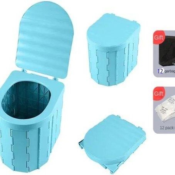 Seau de toilettes portable et pliable avec couvercle et sacs, pour le camping