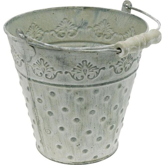 Seau déco Blanc lavé Ø20,5cm Pot à plantes Vintage Métal