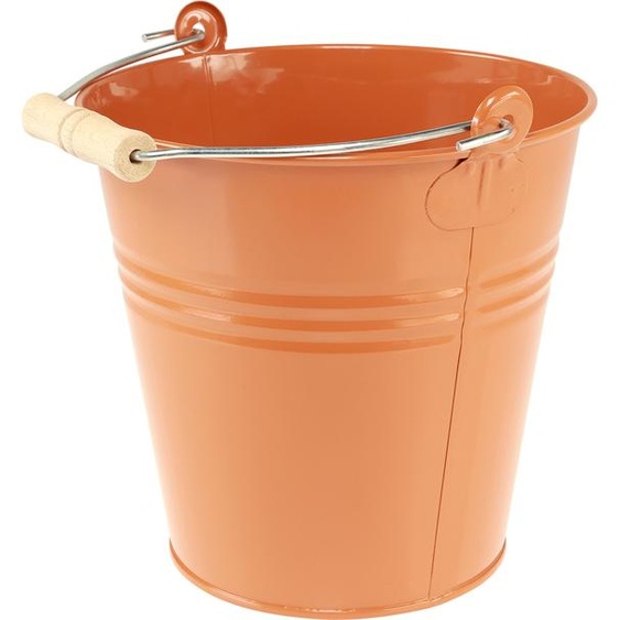 Seau Déco Métal Cache-pot Marron Orange Ø22cm H21,5cm 6L Pot de Fleurs Vintage Pot de Plantes