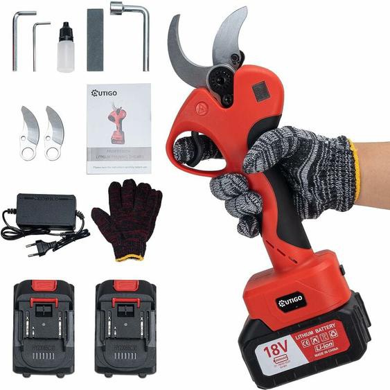 Outigo - Sécateur Électrique Sans fil, 40mm Secateur Electrique Professionnel, Sécateur électrique avec Écran avec 2 Batteries de 3.0Ah pour la