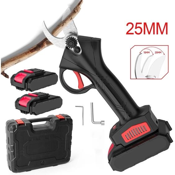 Sécateur électrique - Sécateur à batterie pour arbres - 25 mm - Moteur sans balais - 2 batteries