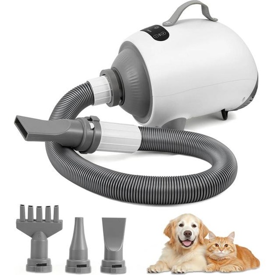 Sèche-cheveux pour chiens - Sèche-cheveux de toilettage - 2100 W - Température et vitesse réglables - 3 embouts - CE - Blanc