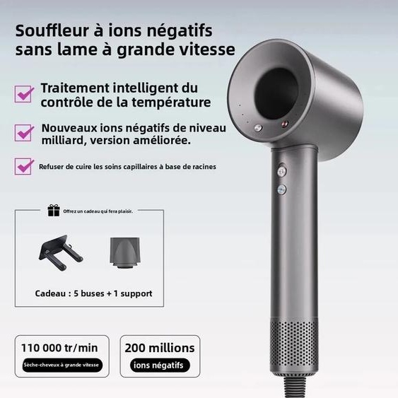 Sèche-cheveux professionnel sans feuilles, soins personnels des cheveux, outil à ions négatifs, soins capillaires, séchage rapide, puissant pour la maison