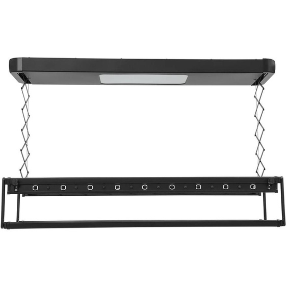 Sèche-linge électrique à fixer au plafond - Structure extensible et pliable - Avec télécommande - Éclairage LED 24W - Longueur réglable de 130 à 215 cm - Capacité de charge : 35 kg - Couleur : noir