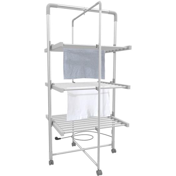 Sèche-Linge Electrique, Etendoir Pliant dIntérieur, 3 étagères, Blanc, avec des roues, Dimensions du produit replié: 143 x 72 x 9 cm