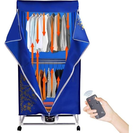 Sèche-Linge Électrique Portable Séchoir à Air Chaud Sèche-Linge par Ventilation Penderie Chauffante Double Couche Armoire Séchoir avec Télécommande