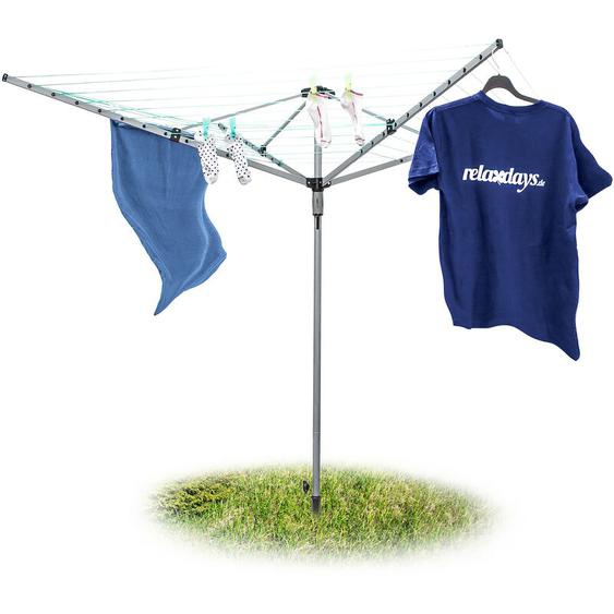 Sèche-linge parapluie Corde de 49 m 4 côtés Piquet de sol très stable Séchoir, gris - Relaxdays