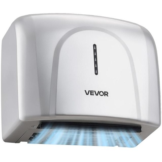 Sèche-mains mural VEVOR, 1300W, automatique, couleur argent. Haute vitesse, séchage rapide, filtre HEPA, indice de protection IPX24, capteur infrarouge, construction en ABS, modes double pour un usage professionnel ou domestique