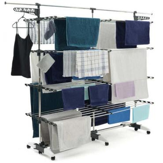 Séchoir à linge 60 m supra xxl gris/blanc 4 niveaux + barre télescopique