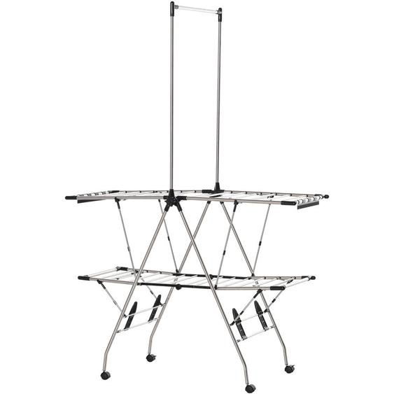 Séchoir à linge étendoir à vêtements pliable réglable avec barre de penderie et roulettes acier inox. pp noir - Homcom