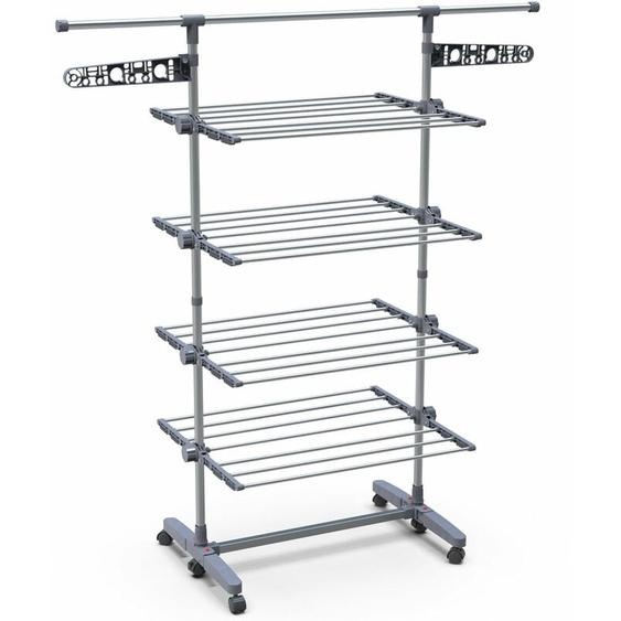 Séchoir à linge inox robuste pliable - étendoir mobile 4 niveaux - ailes pliables - barre télescopique extensible - Vounot