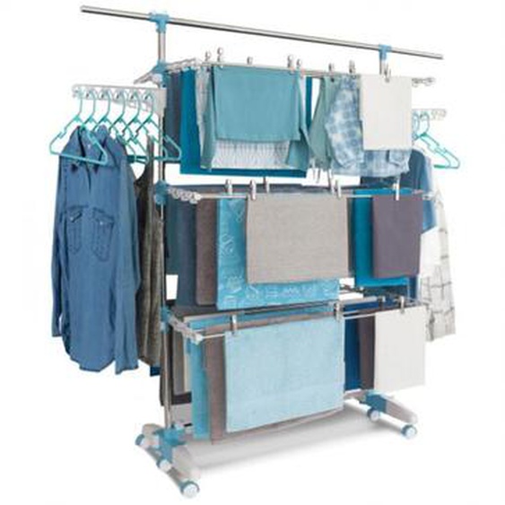 Séchoir à linge modulable IDMARKET - Blanc/bleu - Grande capacité - Plus de 30 accessoires