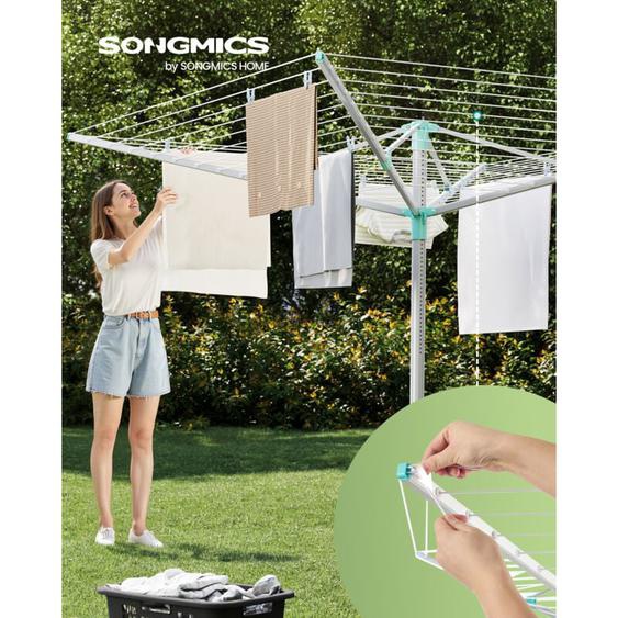 Séchoir à linge rotatif réglable en hauteur de 60 m, pour 6 charges de machine à laver, extérieur, jardin, avec manchon de sol, pinces à linge,