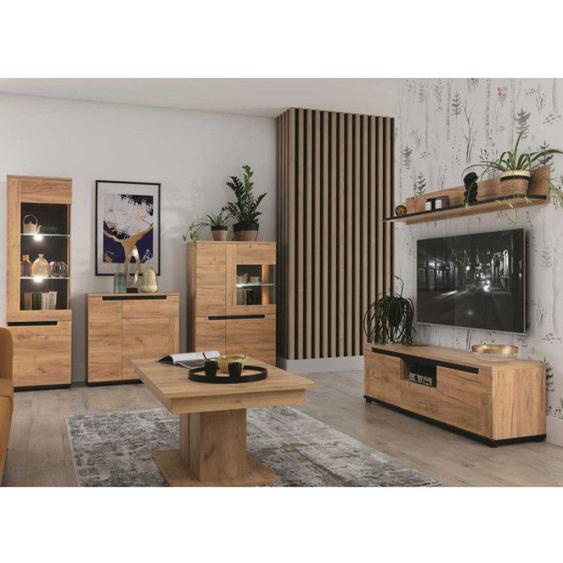 Séjour complet Chêne miel - COSPRI - Bois - Bois - Table basse : L 114/144 x l 68 x H 51.5 cm - Buffet : L 84 x l 39.5 x H 86 cm -