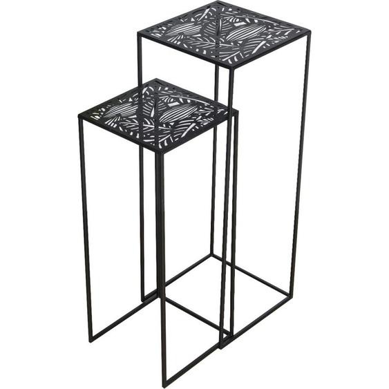 Sellettes gigognes carrées en métal AC-DÉCO - Lot de 2 - Noir - 34x34x90cm et 30x30x75cm