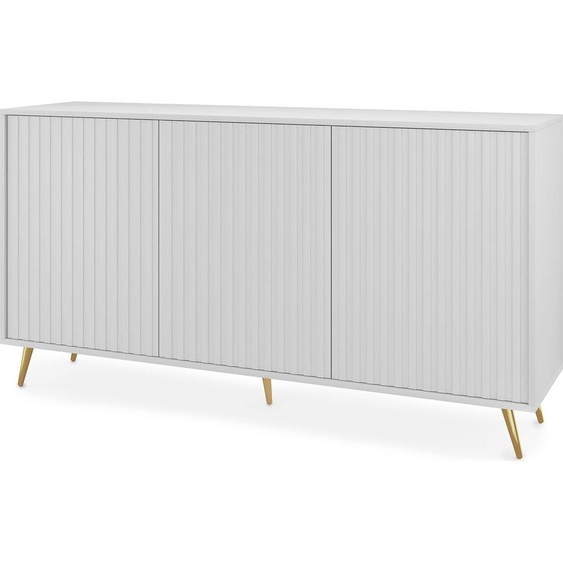 Selsey - Commode Bello avec portes à lamelles 154 cm blanc avec pieds dorés