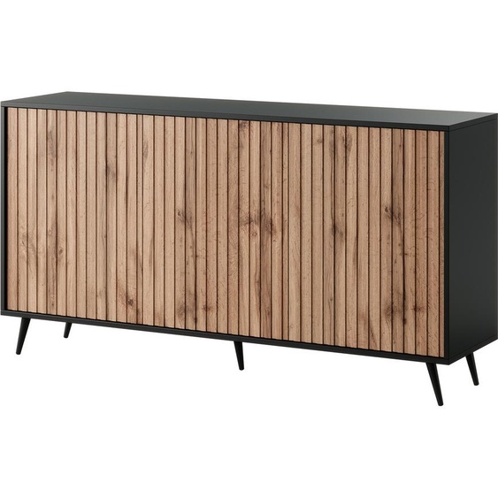 Selsey - Commode Bello avec portes à lamelles 154 cm noir/chêne Wotan