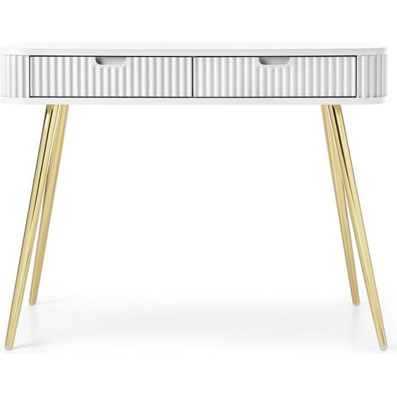 Selsey Zova - Coiffeuse avec 2 tiroirs, blanc avec pieds dorés, 110 cm