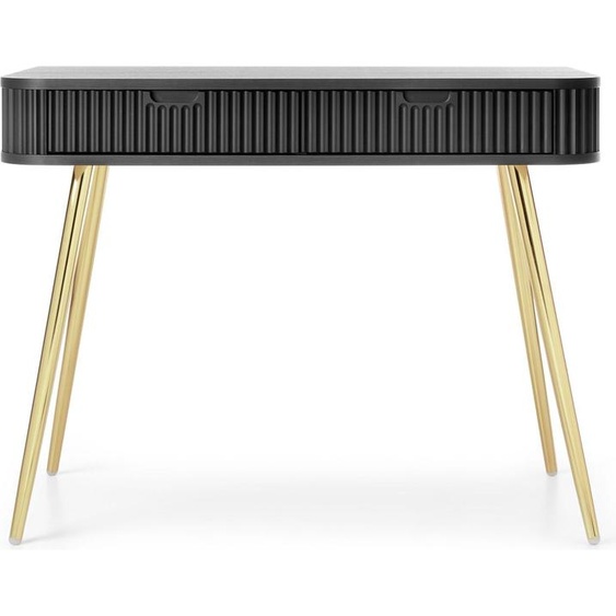 Selsey Zova - Coiffeuse avec 2 tiroirs, noir avec pieds dorés, 110 cm
