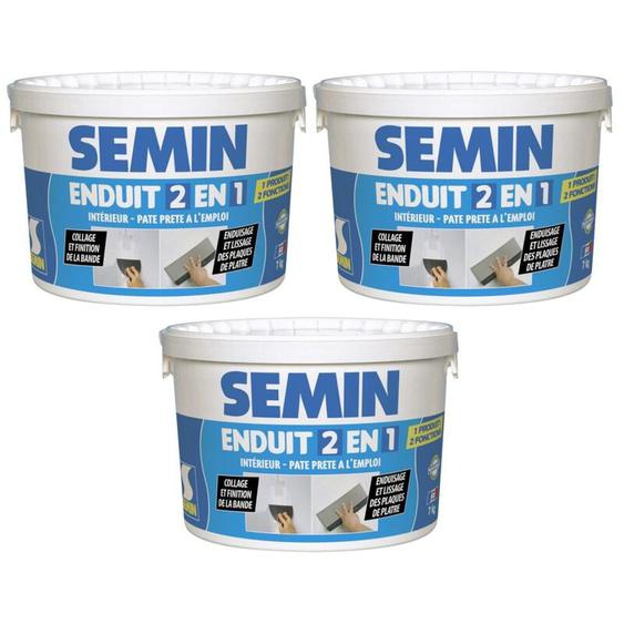 Lot de 3 enduits 2 en 1 multifonctions Semin joint et lissage de la plaque de pâtre - intérieur - seau de 7 kg