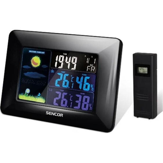 SENCOR, noir SWS 4250 Station météo, symboles pour les prévisions météorologiques, heure numérique, date et jour de la semaine, écran LCD couleur