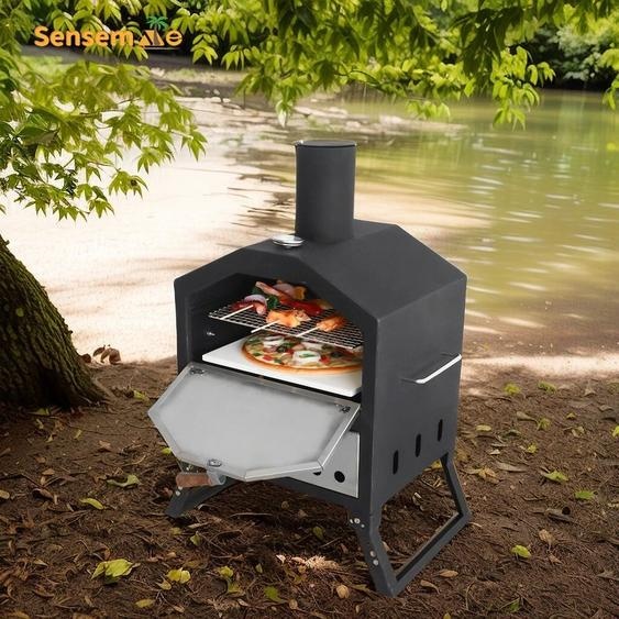 SENSEMAKE Four à Pizza portatif au feu de bois dextérieur avec pierre et thermomètre de 12 pouces, pieds pliants, machine de barbecue de Camping en acier inoxydable pour arrière-cour