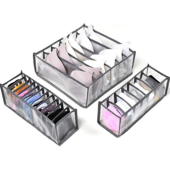 Séparateur de tiroir pour organisateur de sous-vêtements, lot de 3 comprenant 6 + 7 + 11 compartiments pliables pour armoire de