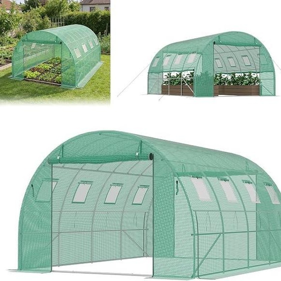 Serre 4x3x2 mètres, serre en film plastique avec structure en acier galvanisé, film en polyéthylène de 140g/m², 8 fenêtres et 2 portes à fermeture éclair, tunnel en film plastique résistant à lhiver, idéal pour une serre à tomates