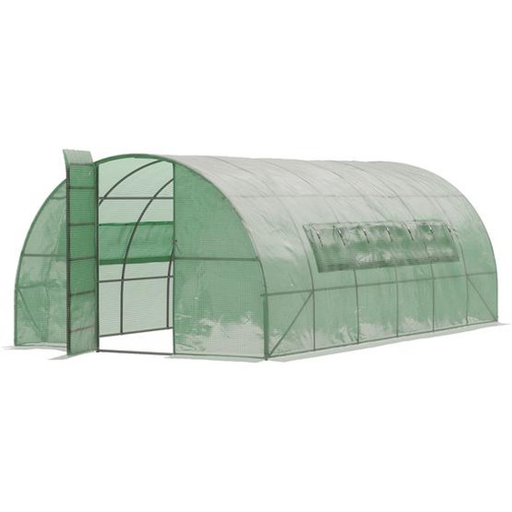 Serre de jardin tunnel 16,64 m² acier galvanisé renforcé diamètre 2,4 cm + PE haute densité fenêtres porte vert