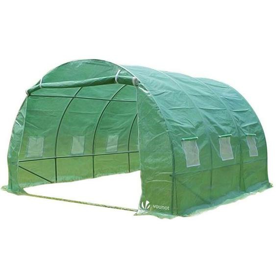 Vounot - Serre de jardin tunnel 9m² en acier galvanisé - 3L x 3l x 2H m - fenêtre anti-moustiquaire, porte enroulable, barre anti-tempête
