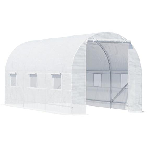 Serre de jardin tunnel surface sol 9 m² 4,5L x 2l x 2H m châssis tubulaire renforcé 18 mm 6 fenêtres blanc