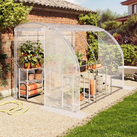 Serre tunnel adossée 2 x 3 m, bâche en PE, blanche - (9032)