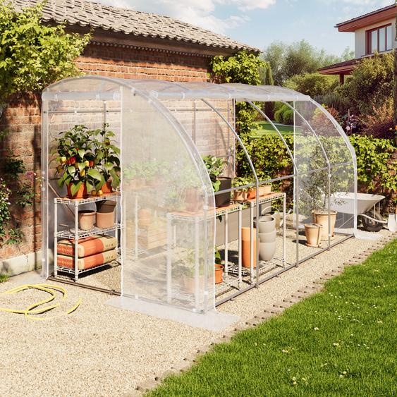 Serre tunnel adossée 2 x 4 m, bâche en PE, blanche - (9033)