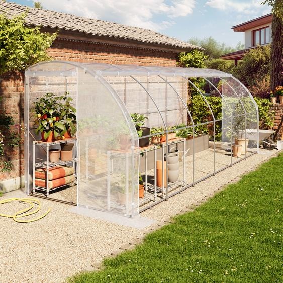 Serre tunnel adossée 2 x 6 m, bâche en PE, blanche - (9034)