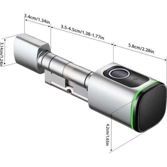 Serrure de porte intelligente - serrure à cylindre électronique - empreinte digitale - app/carte NFC/code/clé - capacité 100 empreintes/100 cartes - alimentation de secours USB-C - argenté