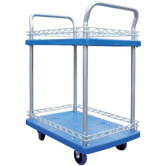 Servante 2 plateaux en polypropylène, charge maximale 150 kg, dimensions L. 72 cm, l. 48,5 cm, H. 95 cm.