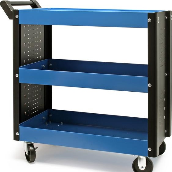 Servante d‘atelier 3 Niveaux Poignée Roues plastique Frein Étagère Rangement Bord surélevé Chariot