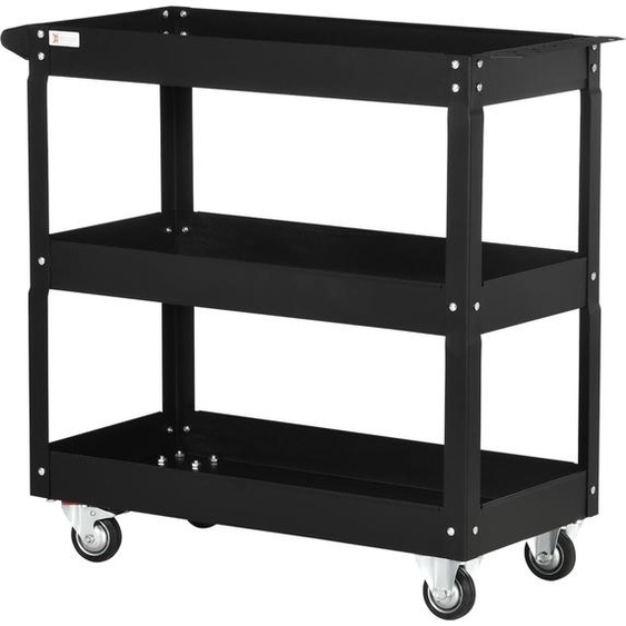 Servante datelier en acier avec 3 étagères sur roulettes avec poignée - charge max. 150 kg - 83 x 35,3 x 76 cm Noir Aosom