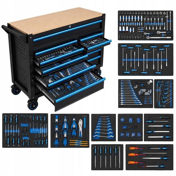 Servante datelier - HEXWELT - 12 tiroirs avec outils et plan de travail en bois - HW-SNZK-37