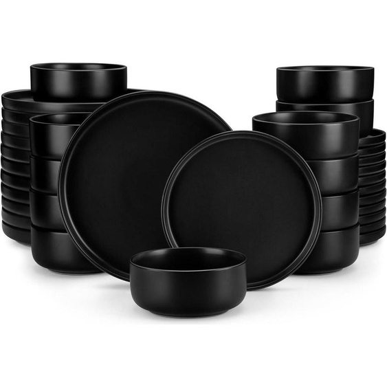 Service de table 12 personnes faïence noire mate 36pcs set de vaisselle
