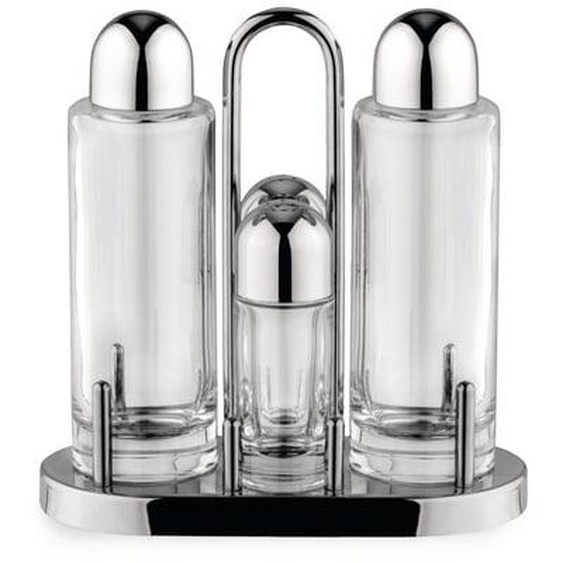 Service huile, vinaigre, sel et poivre en inox 17,5 x 8 cm