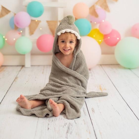 Serviette Cape Dinosaure En Tissu Éponge Doux Grey