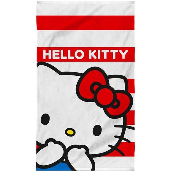 Serviette De Bain Et De Plage Imprimée 100% Coton, Hello Kitty Red Blanc
